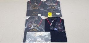 4 X BRAND NEW PAUL AND SHARK KIPAWA NAVY POLO SHIRTS WITH RED STRIPE COLLAR IN SIZES LARGE AND XXL