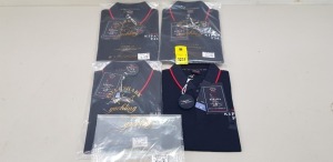 4 X BRAND NEW PAUL AND SHARK KIPAWA NAVY POLO SHIRTS WITH RED STRIPE COLLAR IN SIZES SMALL AND MEDIUM