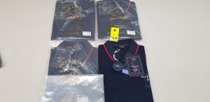 4 X BRAND NEW PAUL AND SHARK KIPAWA NAVY POLO SHIRTS WITH RED STRIPE COLLAR IN SIZES SMALL AND XL