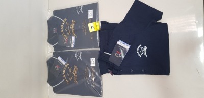 3 X BRAND NEW PAUL AND SHARK REFLEX NAVY POLO SHIRTS WITH GREY STRIPE COLLAR IN SIZES MEDIUM AND LARGE