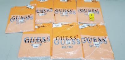 7 X BRAND NEW GUESS ORANGE CREW NECK T-SHIRTS IN SIZES SMALL, MEDIUM, LARGE, XL AND XXL