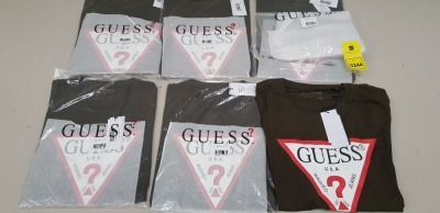 6 X BRAND NEW GUESS CREW NECK T-SHIRTS IN SIZES SMALL, MEDIUM, LARGE AND XXL