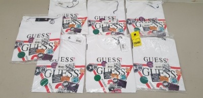 7 X BRAND NEW GUESS WHITE CREW NECK T-SHIRTS IN SIZES MEDIUM, LARGE AND XXL