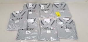 7 X BRAND NEW GUESS POLO SHIRTS IN LIGHT GREY IN SIZES SMALL MEDIUM, LARGE,XL AND XXL