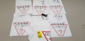 7 X BRAND NEW GUESS WHITE LOGO CREW NECK T SHIRTS IN SIZES LARGE, XL AND XXL