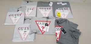 7 X BRAND NEW GUESS LIGHT GREY AND DARK GREY CREW NECK T SHIRTS IN SIZES XL, LARGE, SMALL AND MEDIUM