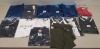 14 X PIECE MIXED GUESS CLOTHING LOT CONTAINING GUESS WHITE POLO SHIRTS, GUESS NAVY POLO SHIRTS, BLACK AND WHITE GUESS POLO SHIRTS, WHITE GUESS CREW NECK T SHIRTS AND GUESS JOGGING BOTTOMS ETC