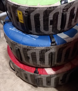 1 X USED SET OF 3 ESCAPE FITTNESS TRAINING TIYR ( 80KG TYRE) (60KG TYRE) AND (40KG TYRE) ( ALL SLIGHLY DAMAGED CHECK PICTURES )