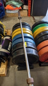 1 X USED PLATE RACK AND BARBELL ( 15KG ) COMES WITH RUBBER PLATED WEIGHTS RANGING FROM ( 5KG , 10KG, 15KG , 20KG , 25 KG SETS OF 2 PLATES FOR EACH WEIGHT )