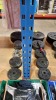 10 X SETS OF 2 OF WEIGHT PLATES FOR DUMBBELLS OR BARBELLS ( WEIGHTS RANGING FROM ( 1.25KG , 1.5KG , 2KG , 2.5KG , 5KG AND 10KG PLATES) ALSO COMES WITH ONE SET OF PLASTIC DUMBBELLS WITHOUT LOCKING SCREWS )