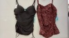 15 X BRAND NEW SPANX LOT TO INCLUDE 9 X PUSH UP TANKINI IN JET BLACK IN SIZE (S) AND 6 X TWIST BANDEAU TANKINI IN LEOPARD PRINT IN SIZE (L)