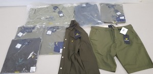 8 PIECE MIXED LYLE & SCOTT CLOTHING LOT CONTAINING CONTRAST POCKET T SHIRT, CREW NECK T SHIRT, LICHEN GREEN UTILITY JACKET AND TREK GREEN SMART TRACK TOP ETC