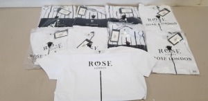 9 PIECE MIXED ROSE LONDON CLOTHING LOT CONTAINING WHITE T SHIRTS AND WHITE AND BLACK STRIPED T SHIRTS IN VARIOUS SIZES