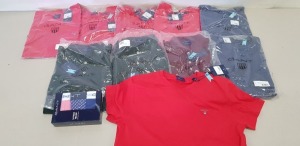 9 PIECE MIXED GANT CLOTHING LOT CONTAINING 2 X GANT TARTAN GREEN POLO SHIRTS SIZE XL, 1 X GANT PORT RED POLO SHIRT SIZE SMALL, 2 X GANT ORIGINALS T SHIRT SIZE M, 1 X GANT 3 PACK OF TRUNKS AND 5 X GANT ORIGINALS RED T SHIRTS SIZE M, S AND XL