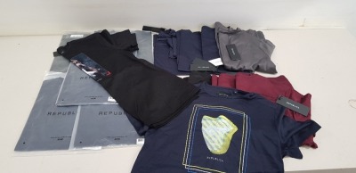 15 PIECE MIXED REPUBLICA MIXED CLOTHING LOT CONTAINING REPUBLICA ROBLES T SHIRT IN MERLOT AND REPUBLICA SENCILLO T SHIRT IN BLACK AND ZEMORA T SHIRT IN NAVY AND SENCILLO T SHIRT IN MAGNET GREY