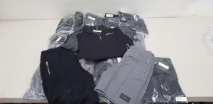 19 PIECE MIXED NIMES CLOTHING LOT CONTAINING CHINO SHORTS, FLEECE SHORTS IN BLACK AND GREY, PANELLED ZIP POLO SHIRTS AND TONAL CREW NECK T SHIRT ETC