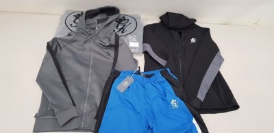 13 PIECE MIXED GYM KING CLOTHING LOT CONTAINING BLACK JOGGING BOTTOMS, CREW NECK NAVY T SHIRT, WOVEN SHORTS, POLLY TRACKSUIT TOPS, ZIP UP HOODED TOPS ETC