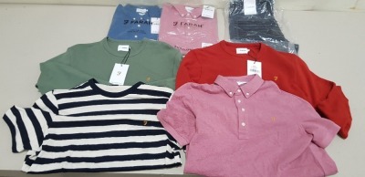 16 PIECE MIXED FARAH CLOTHING LOT CONTAINING PINK POLO SHIRTS, HALF ZIP JACKET, FARAH LONG SLEEVED SWEATER, BLUE POLO SHIRT, GREEN POLO SHIRT AND A RED SWEATER ETC