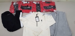 10 PIECE MIXED ROSE LONDON AND JAMESON CARTER CLOTHING LOT CONTAINING 1 X JAMESON CARTER GREY JOGING BOTTOMS SIZE XL AND 9 X ROSE LONDON CLOTHNG IE RED T SHIRTS AND A STONE TRACKSUIT TOP ETC