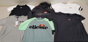 24 PIECE MIXED CLOTHING LOT CONTAINING ELLESSE CREW NECK SWEATSHIRT, ELLESSE HOODIES, ELLESSE CREW NECK T SHIRTS, SIKSILK CREW NECK T SHIRTS AND ELLESSE GYM T SHIRT ETC