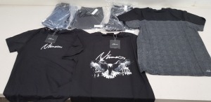 15 PIECE MIXED NIMES CLOTHING LOT CONTAINING BLACK CREW NECK T SHIRTS, CHECK PANEL T SHIRTS, BLACK CHINO SHORTS, BLUE DENIM JEANS ETC