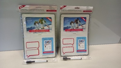 576 X BRAND NEW MAGNETIC WHITEBOARD PHOTO FRAME INCUDES MAGNETIC PEN WITH ERASER AND 2 CAPTION MAGNETS FOR NOTES ( IN 12 BOXES )