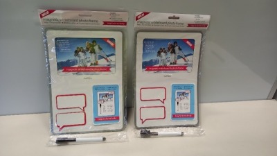 576 X BRAND NEW MAGNETIC WHITEBOARD PHOTO FRAME INCUDES MAGNETIC PEN WITH ERASER AND 2 CAPTION MAGNETS FOR NOTES ( IN 12 BOXES )