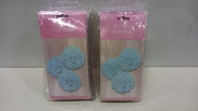 1728 X BRAND NEW 3X 20 CM PUFF BALLS IN PINK AND BLUE MIX ( IN 36 BOXES )