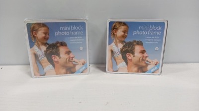 1344 X BRAND NEW MINI BLOCK PHOTO FRAME (PHOTO SIZE 3X3IN ) COMES WITH STANDING DISPLAY AND MAGNETIC FASTENERS ( COMES IN 28 BOXES )