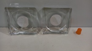 900 X BRAND NEW GLASS SQUARE PILLAR HOLDER IDEAL FOR CANDLES BUT CAN USE AS ASHTRAY ( RRP £ 1350 )