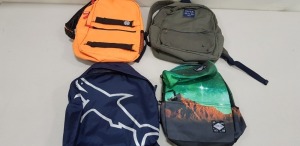 20 PIECE MIXED BAG LOT CONTAINING HOTUNA BACKPACKS, PAUL & SHARK RUCKSACK, JACK WILLS RUCKSACKS, JACK & JONES BUM BAGS AND A ELLE BACKPACK ETC