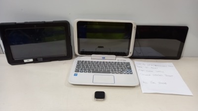 4 X MIXED LOT TO INCLUDE VERY PC LAPTOP (DETACHABLE TABLET ) , DELL 10 TABLET , FITBIT VERSA WATCH AND CYCLONE VOYGER TABLET ( ALL FOR SPARES )