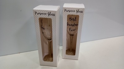 240 X BRAND NEW PROSECCO GLASS (BEST GRANDMA EVER ) NOT SUITABLE FOR DISHWASHER OR MICROWAVE ( IN 10 BOXES )