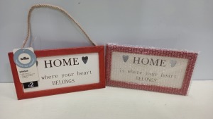 1152 X BRAND NEW HOME IS THERE YOUR HEART BELONGS PLAQUE WILKOS ( RRP £2304 WHOLE LOT ( 10 X 20 CM ) IN 7 BOXES