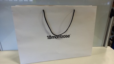 200 X BRAND NEW 18 MONTROSE XL PAPER CARRIER BAGS WITH (SIZE 630 X 150 X 450MM ) IN 4 BOXES