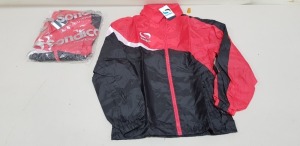 36 X BRAND NEW SONDICO RAIN JACKETS IN RED AND BLACK SIZE YOUTH XL