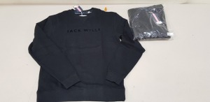 14 X BRAND NEW JACK WILLS RAINFORD FLOCKED GRAPHIC CREWNECK SWEATER IN BLACK SIZE SMALL AND XS