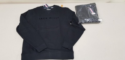 13 X BRAND NEW JACK WILLS RAINFORD FLOCKED GRAPHIC CREWNECK SWEATER IN BLACK SIZE SMALL AND XS