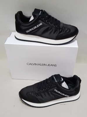 10 X BRAND NEW CALVIN KLEIN JILL LOW TOP LACE UP TRAINERS IN BLACK AND WHITE UK SIZE 4