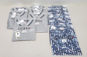 13 PIECE MIXED GUESS CLOTHING LOT CONTAINING 7 X GREY POLO SHIRTS SIZE S, M AND L ETC AND 6 X FLOWER PRINT LONG SLEEVED BUTTONED SHIRTS SIZE M,L AND XL ETC