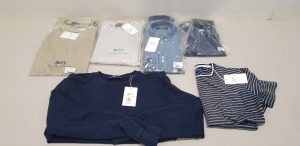 13 PIECE MIXED CLOTHING LOT CONTAINING NIMES DENIM JEANS, SUIT LONG SLEEVED BUTTONED SHIRTS, SUIT CREWNECK T SHIRTS, SUIT CREWNECK JUMPERS IN VARIOUS STYLES AND SIZES ETC