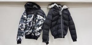 2 PIECE FORBIDDEN JACKET LOT CONTAINING 1 X RAGGED FUR LINED BLACK BUBBLE JACKET SIZE SMALL AND 1 X SPECTRE MOUNTAIN JACKET SIZE LARGE