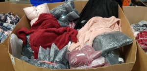 500 + PIECE MIXED CLOTHING LOT CONTAINING BLACK FUR HOODED JUMPERS, RED FUR HOODED JUMPERS, PINK FUR HOODED JUMPERS ETC