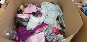 500 + PIECE MIXED CLOTHING LOT CONTAINING GREY LONG SLEEVED TOPS, BLACK DETAILED DRESSES, PURPLE BLOUSES AND BACKSTRAPS ETC