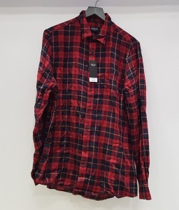 45 X BRAND NEW BURTON MENSWEAR RED CHEQUERED LONG SLEEVED SHIRTS SIZE 3XL, 4XL AND 5XL AND 6XL RRP £25.00 (TOTAL RRP £1125.00)