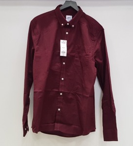 20 X BRAND NEW BURTON MENSWEAR MAROON LONG SLEEVED BUTTONED SHIRTS IN SIZE SMALL, MEDIUM AND XL RRP £20.00 (TOTAL RRP £400.00)