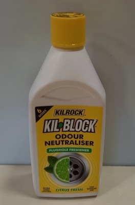 59 X BRAND NEW KILROCK KIL.BLOCK ODOUR NEUTRALIZER CITRUS FRESH SCENT PLUGHOLE FRESHENER (500ML BOTTLES)