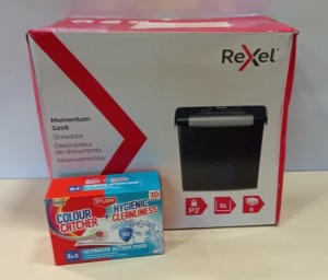 5 X BRAND NEW DYLON 2 IN 1 ACTION PADS (COLOUR CATCHER + HYGIENIC CLEANLINESS) 120 PADS IN EACH BOX - 600 PADS TOTAL 
ALSO COMES WITH 2 BRAND NEW REXEL MOMENTUM S206 PAPER SHREDDERS