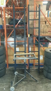 2 X ANGUS BLACK 8 STEP LADDERS , AND METAL PARTS TROLLEY ON WHEELS