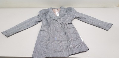 9 X BRAND NEW TOPSHOP GREY CHEQUERED BUTTONED BELTED JACKETS IN VARIOUS SIZES